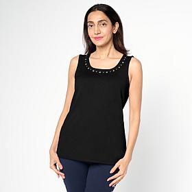Nina Leonard Scoop-Neck Studded Knit Tank