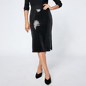 Nina Leonard Sequin Sweater Knit Skirt