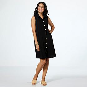 Nina Leonard Sleeveless Button Front Pebbled Float Dress