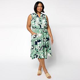 Nina Leonard Sleeveless Collared Button Front Dress