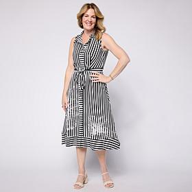 Nina Leonard Sleeveless Collared Button-Front Dress