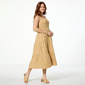 Nina Leonard Sleeveless Smocked Midi Dress