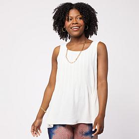 Nina Leonard Sleeveless Textured Wave Flare Hem Top