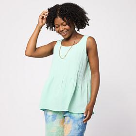 Nina Leonard Sleeveless Textured Wave Flare Hem Top