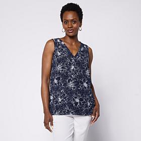 Nina Leonard Sleeveless V-Neck Printed Float Top