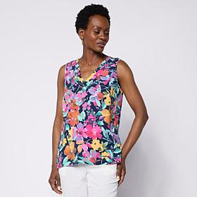 Nina Leonard Sleeveless V-Neck Printed Float Top