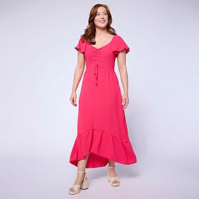 Nina Leonard Smocked Sleeve Midi Dress