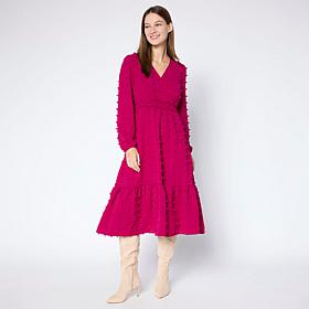 Nina Leonard Smocked Waist Surplice Dress