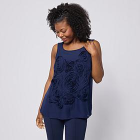 Nina Leonard Soutache Chiffon Sleeveless Top