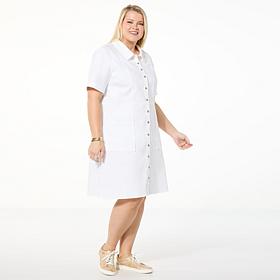 Nina Leonard Stretch Denim Fit-and-Flare Shirtdress