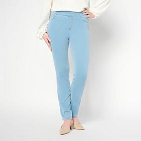 Nina Leonard Stretch Denim Knit Pull-On Narrow-Leg Pant