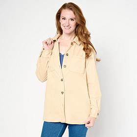 Nina Leonard Stretch Knit Denim Collared Shirt