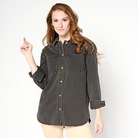 Nina Leonard Stretch Knit Denim Collared Shirt