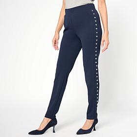 Nina Leonard Studded Crepe Knit Slim-Leg Pull-On Pant