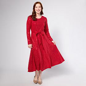 Nina Leonard Sylvia Sparkle Knit Fit-and-Flare Midi Dress