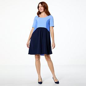 Nina Leonard Textured Wave Color Blocked Dress