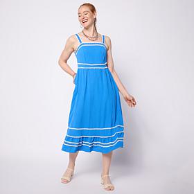 Nina Leonard Textured Wave Midi-Length Fit and Flare Dress