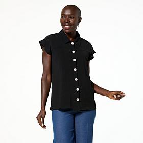 Nina Leonard Textured Wave Tortoise Button Top