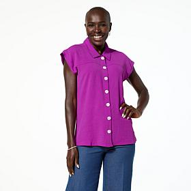 Nina Leonard Textured Wave Tortoise Button Top