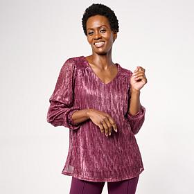 Nina Leonard V-Neck 3/4-Sleeve Knit Top