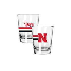 Official College Big Stripes 15 oz. Double Old Fashion 2pk - Nebraska