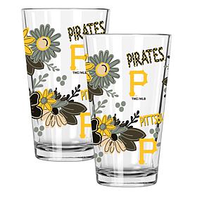 Official MLB Flower-Design & Logo 16 oz. Pint Glass 2pk - Pirates