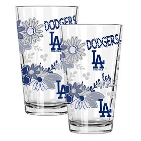 Official MLB Flower-Design & Logo 16 oz. Pint Glass 2pk - LA Dodgers