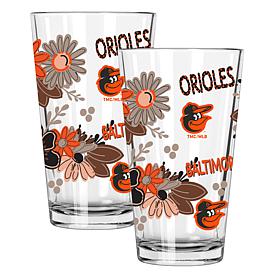 Official MLB Flower-Design & Logo 16 oz. Pint Glass 2pk - Orioles