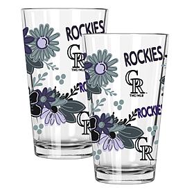 Official MLB Flower-Design & Logo 16oz Pint Glass 2pk-Colorado Rockies