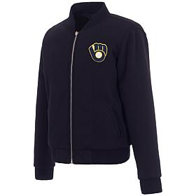 Officially Licensed MLB Brewers Ladies Jacket w Fleece & Nylon Sides