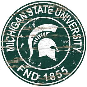 Officially Licensed NCAA  Distressed Round Sign - Michigan State