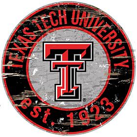 Officially Licensed NCAA  Distressed Round Sign - Texas Tech Un.