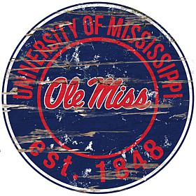 Officially Licensed NCAA  Distressed Round Sign - Un. of Mississippi