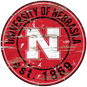 Officially Licensed NCAA  Distressed Round Sign - Un. of Nebraska