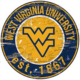 Officially Licensed NCAA  Distressed Round Sign - Un. of West Virginia