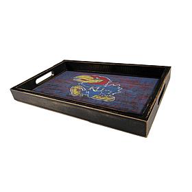 Officially Licensed NCAA Kansas Distressed Wood Tray  