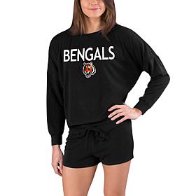Officially Licensed NFL Bengals Ladies Long Sleeve Top and Short Set