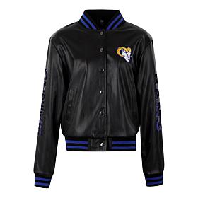 Officially Licensed NFL Sequin Logo Faux Leather Bomber Jacket