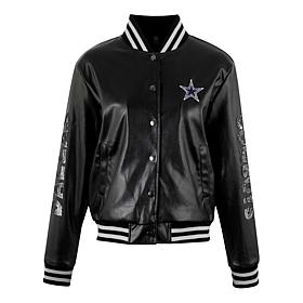 Officially Licensed NFL Sequin Logo Faux Leather Bomber Jacket