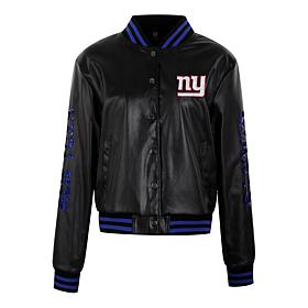Officially Licensed NFL Sequin Logo Faux Leather Bomber Jacket