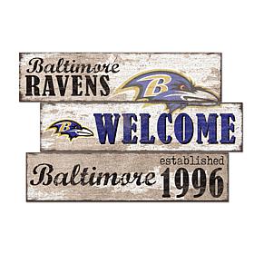 Officially Licensed NFL Welcome 3 Plank Wall Sign - Baltimore Ravens
