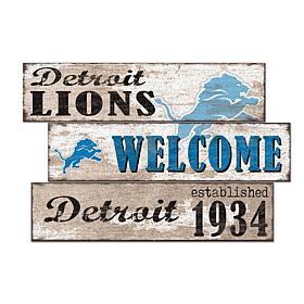 Officially Licensed NFL Welcome 3 Plank Wall Sign - Detroit Lions