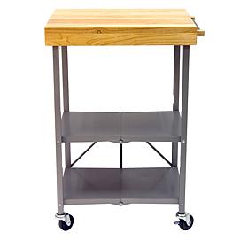 Origami Foldable Rolling 3-Tier Kitchen Island Cart with Wood Top