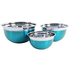 Oster Rosamond 3-Piece Round Mixing Bowl, Metallic Turquoise
