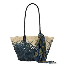 Patricia Nash Calypso Woven Straw Tote with Scarf