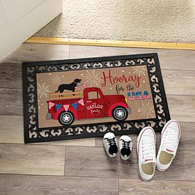 Personalized Patriotic Red Truck Doormat with Ornate Rubber Frame