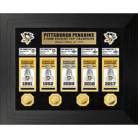 Pittsburgh Penguins 5 Stanley Cup Championships Deluxe Banner Mint