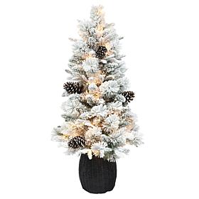 Puelo International Pre-lit Flocked Potted Tree, UL Clear Lights