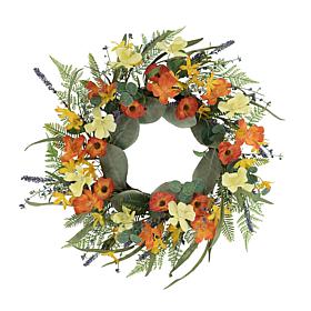 Puleo International 24" Artificial Dogwood, Poppy, Daisy Spring Wreath