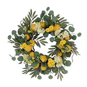 Puleo International 24" Artificial Lemon And Hydrangea Floral Wreath